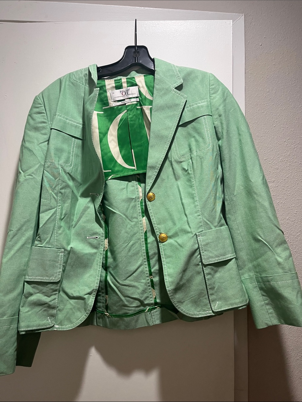 Carolina Herrera Light Green Tailored Blazer with Gold Buttons